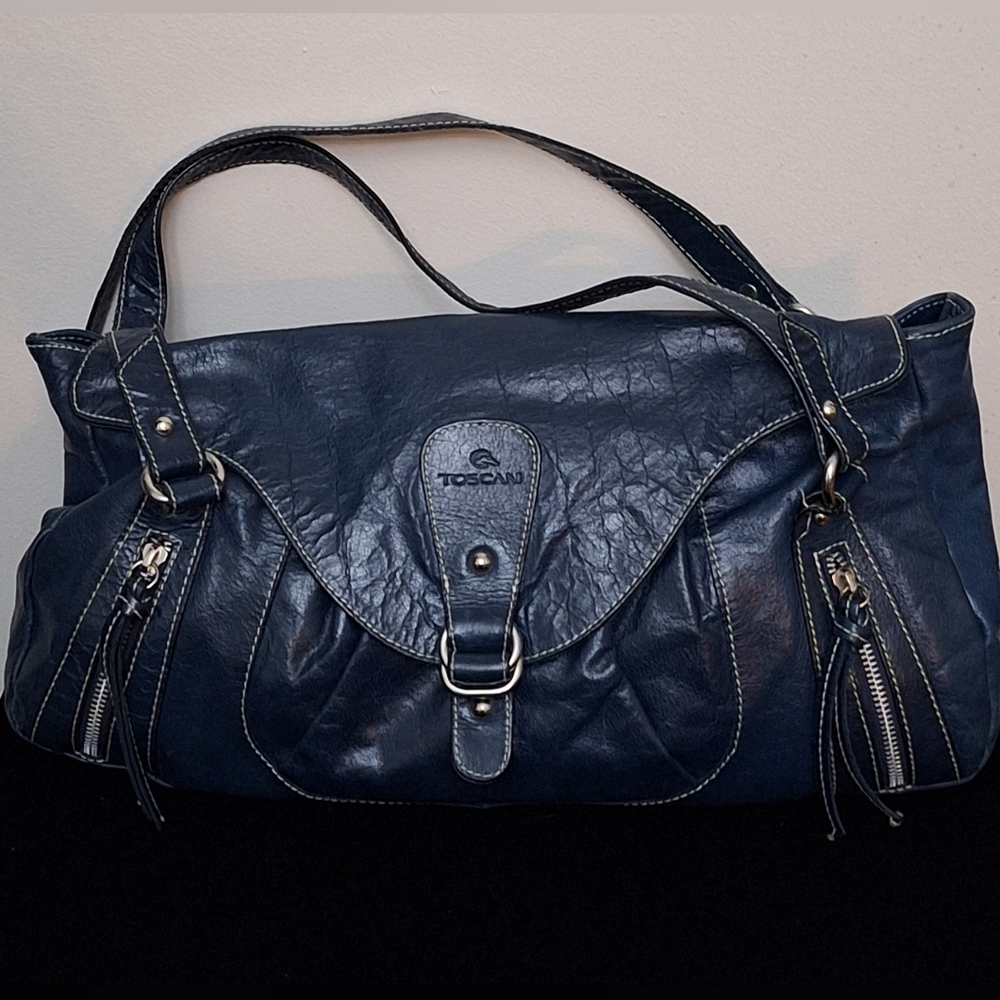 TOSCANI GENUINE ITALIAN LEATHER NAVY SATCHEL HANDBAG